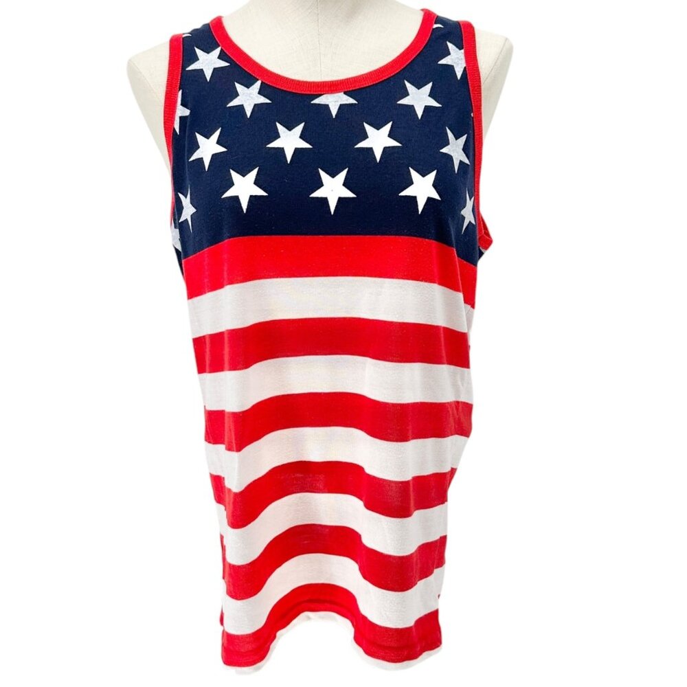 Patriotic American Flag Tank Top Mens Small Stars Stripes Pacific Surf Polyester